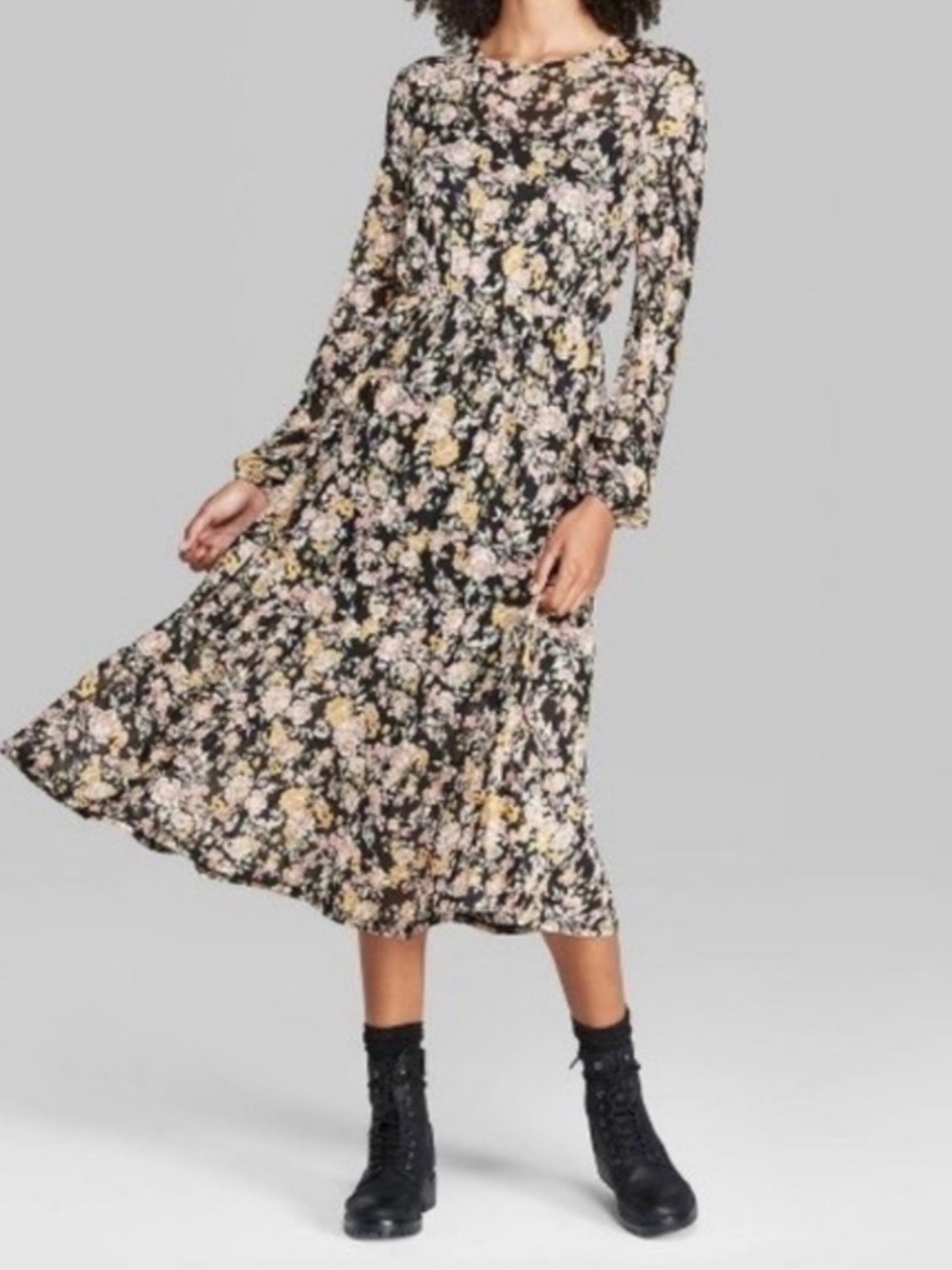 NWT Wild Fable Long-Sleeve Floral Mesh Midi Dress - M